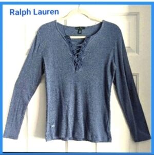 Ralph Lauren Denim Lightweight Sweater Lace-up Top Medium. Women's LRL